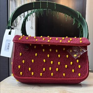 STAUD Red and Green Beaded Shoulder Bag